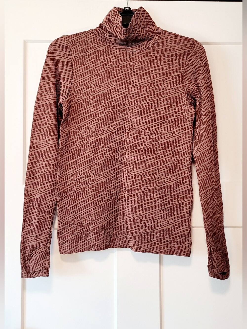 Athleta Flurry Seamless Turtleneck Top Sz S Brown Black Athletic Gym Workout